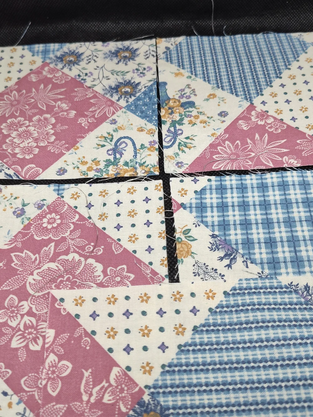 5 4.50 Inch Patchwork Cotton Quilt Squares - Blue, Pink, Cream